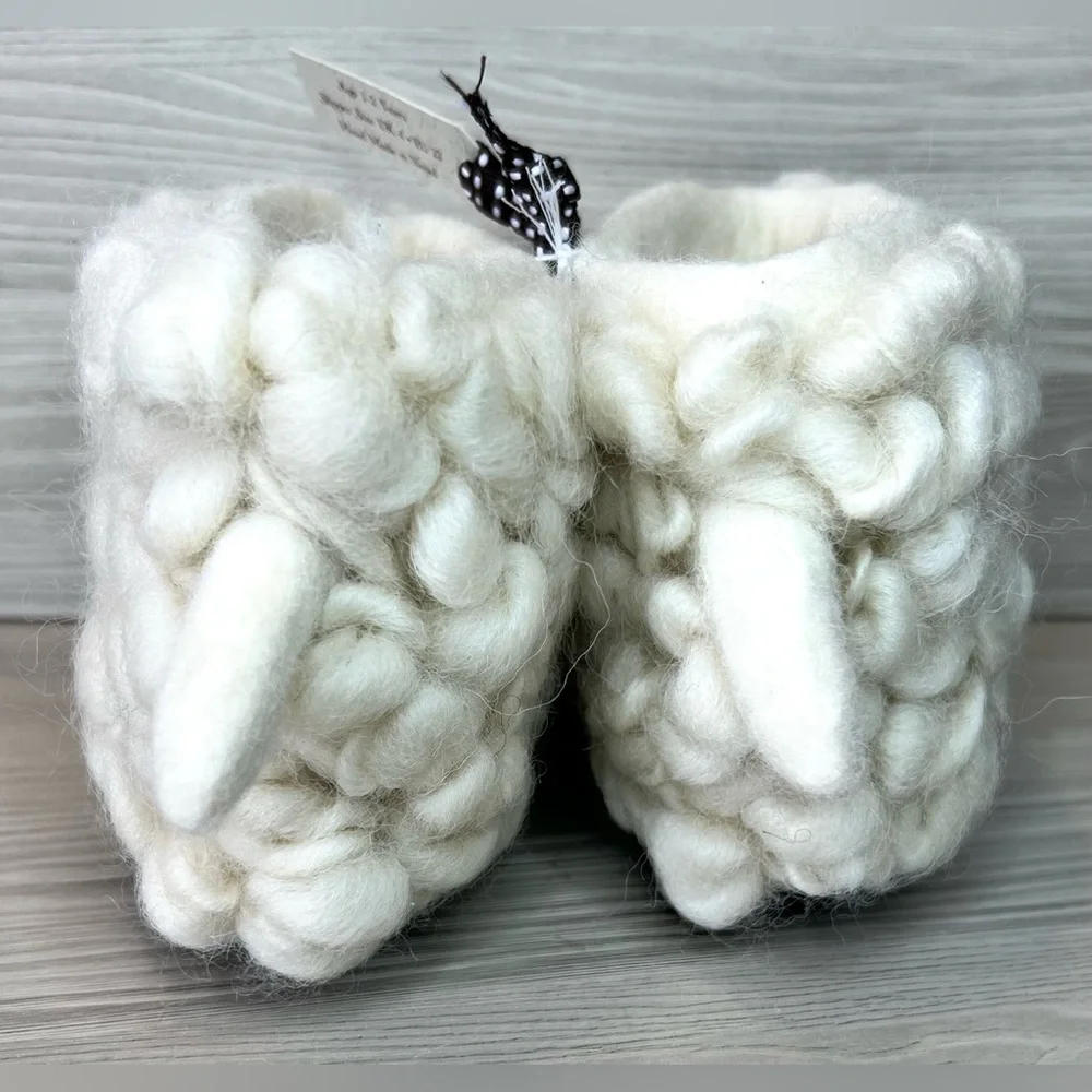 New Sew Heart Felt Lamb Sheep Baby Slippers Wool Handmade Size‎ 1-2 Years